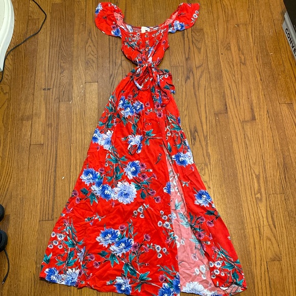 Dresses | Red Floral Maxi Dress | Poshmark